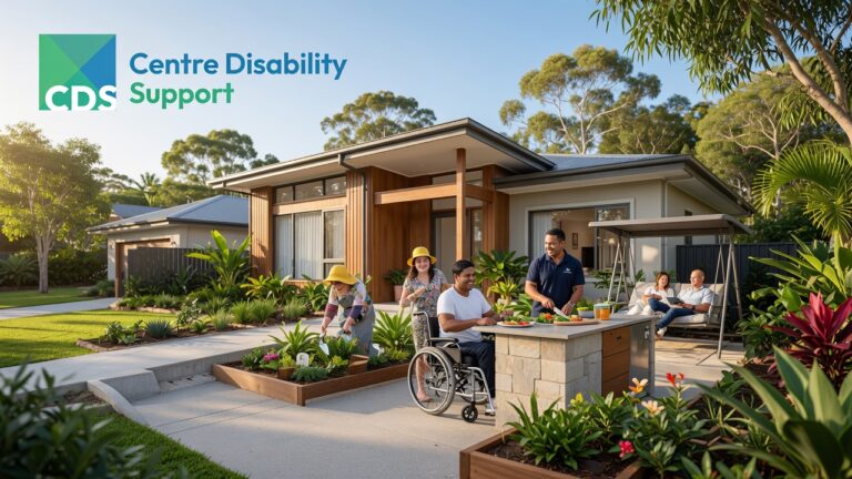 A modern Supported Independent Living (SIL) home in Logan, Queensland, Australia, surrounded by lush greenery and a welcoming suburban neighborhood